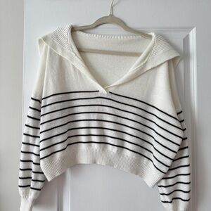 SHEIN Cream and Black Striped Hoodie